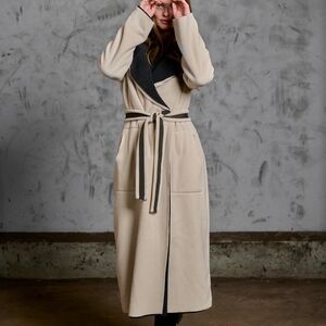 Women's Cream and Black Long Fleece Coat Reversible